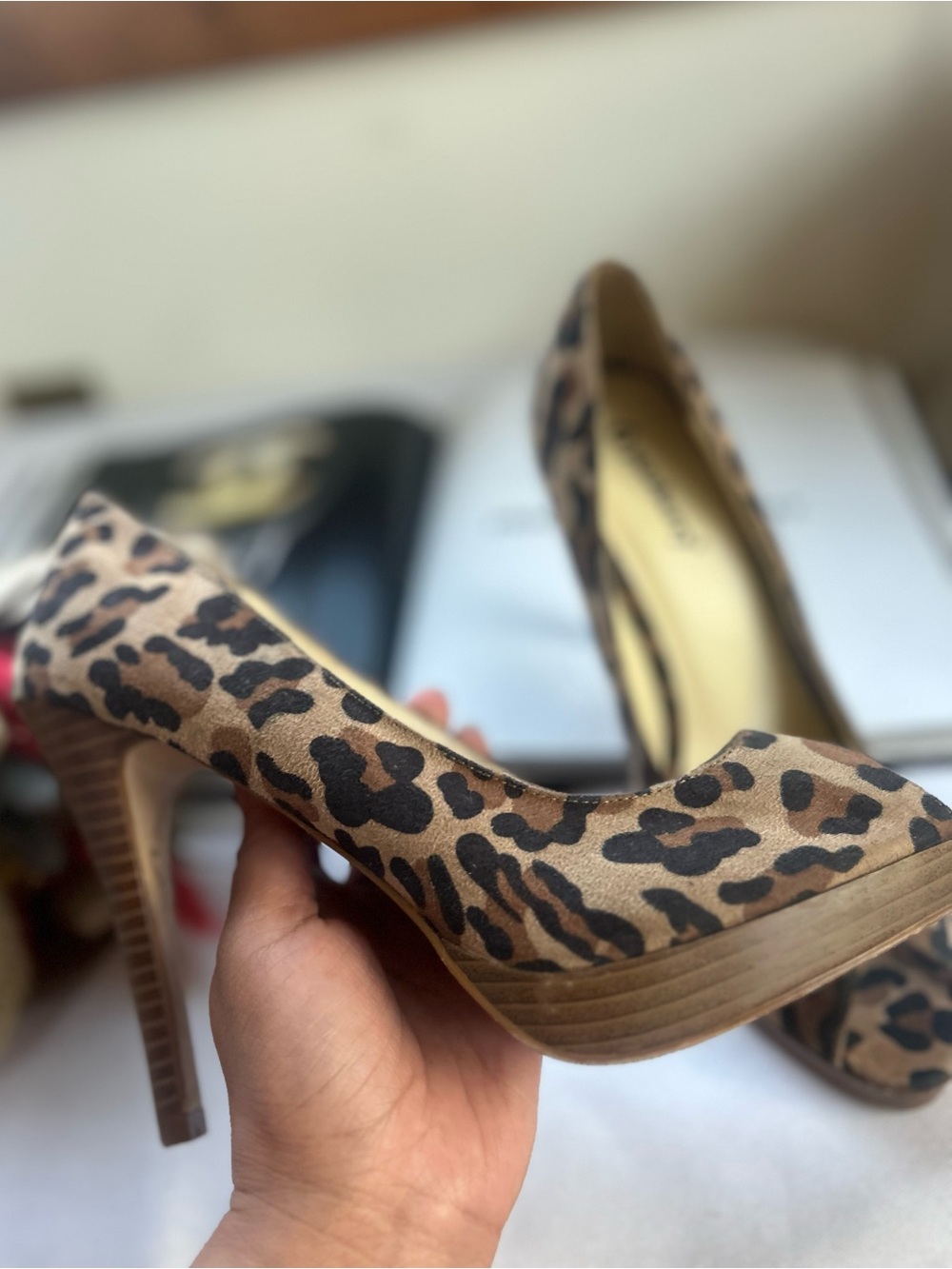 Jazzberyy 9 Leopard Print Platform High Heel Pumps - Women's Tan